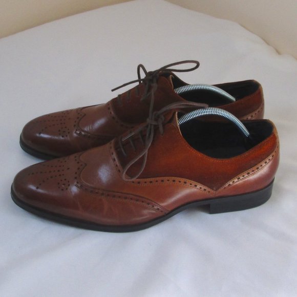 Stacy Adams Mens Brown Leather w\ Suede Upper Wingtip Oxfords Shoes Size… - Picture 3 of 8